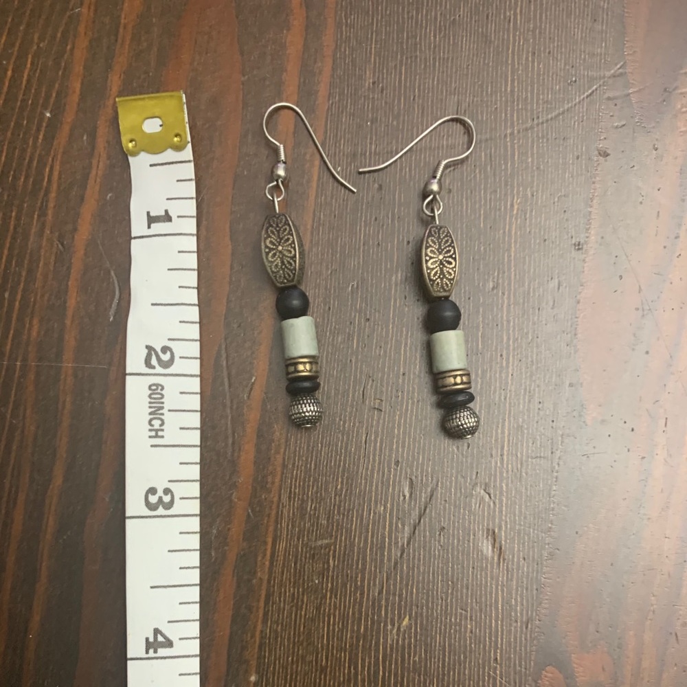 2 FOR $15 Handcrafted green/black/silvery earrings